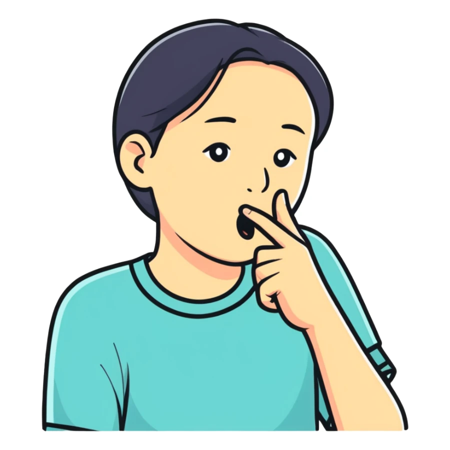 confused with finger in front of mouth sticker