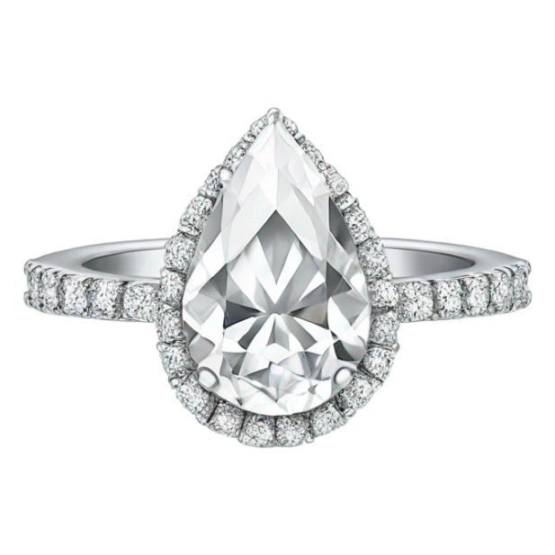 Engagement ring with thin band and pear shaped diamond sticker