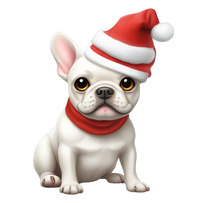 White French bulldog wearing a Christmas hat ￼ sticker