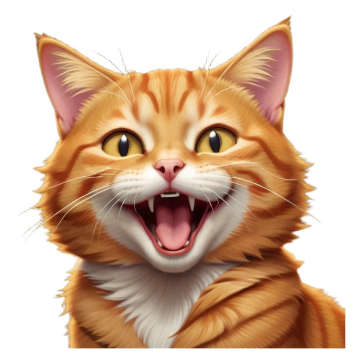 Cinematic Cute Yawning Ginger Tabby Cat Portrait Emoji, Head tilted slightly with a dramatic, wide-open yawn, sleek orange-brown fur with dark tabby stripes, sparkling amber eyes barely open, Simplified yet irresistibly adorable features, highly detailed, glowing with a soft, cozy glow, high shine, relaxed yet expressive, stylized with a touch of whimsy, bright and endearing, soft glowing outline, capturing the essence of a sleepy yet affectionate kitty, so drowsy it feels like it could stretch right out of the screen and curl up for a nap! sticker