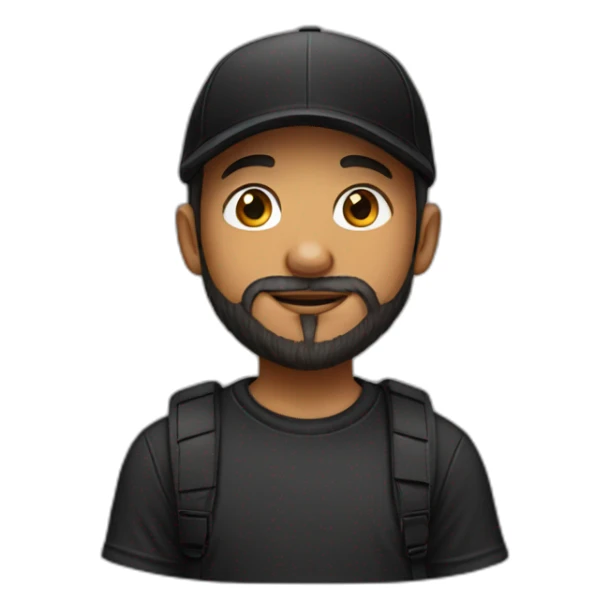 Boy with beard, cap and black t-shirt and a mouse sticker