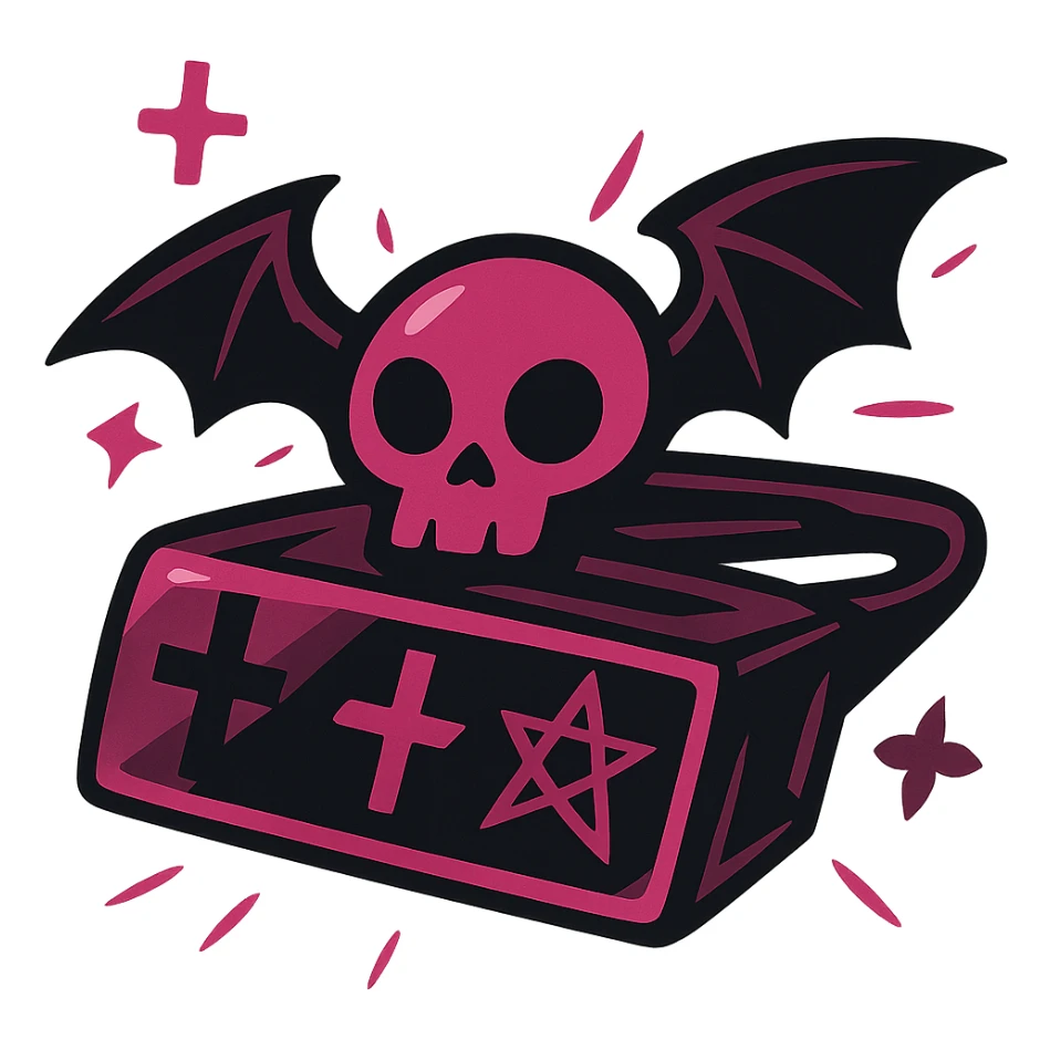 gothic hair clip, bold colors, dynamic shading, energetic, gothic motifs, black and magenta sticker