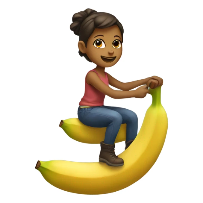 a girl riding a banana sticker