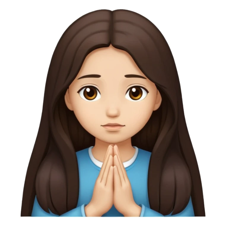 Girl long dark brown hair light medium skin pray sticker
