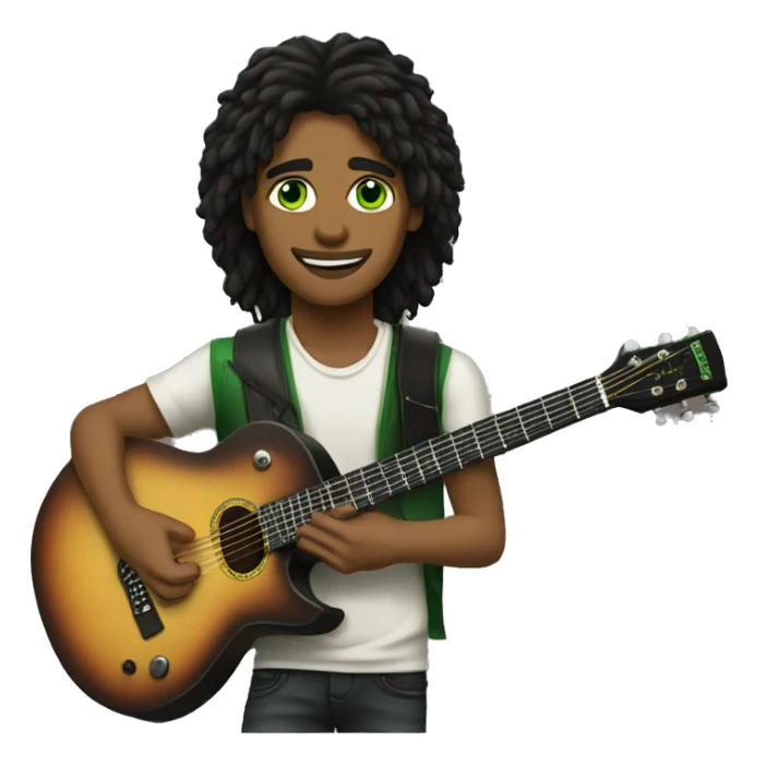 eight string guitar player light skin green eyes dark hair sticker