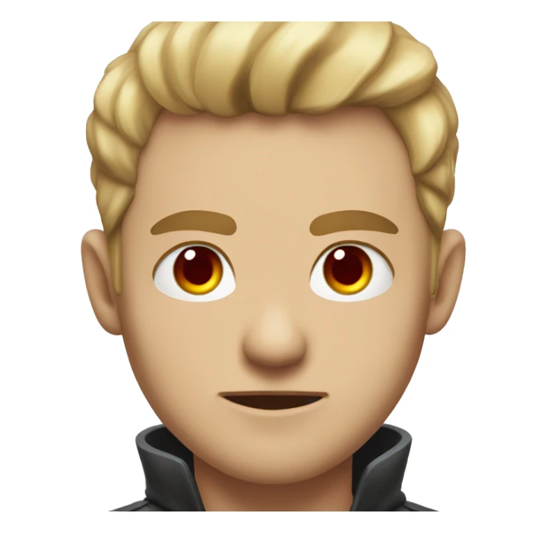 A man, with sharp red eyes and flowing blond short hair, eyes piercing straight ahead, mouth slightly turned up, have the spirit of overlord sticker