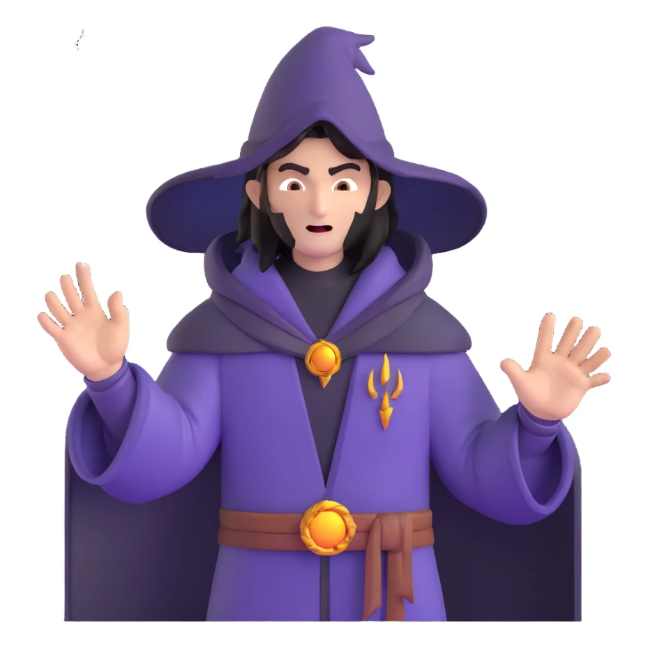 person with open palm hand toward viewer, mage casting spell, wrathful face, lightning in background sticker