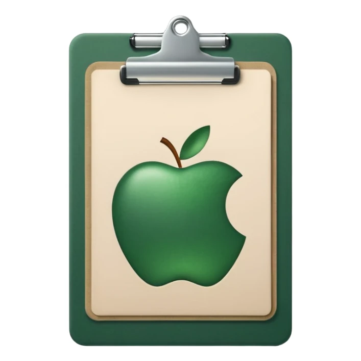 dark green clipboard with light beige paper, minimalism, no text, Apple emoji style sticker