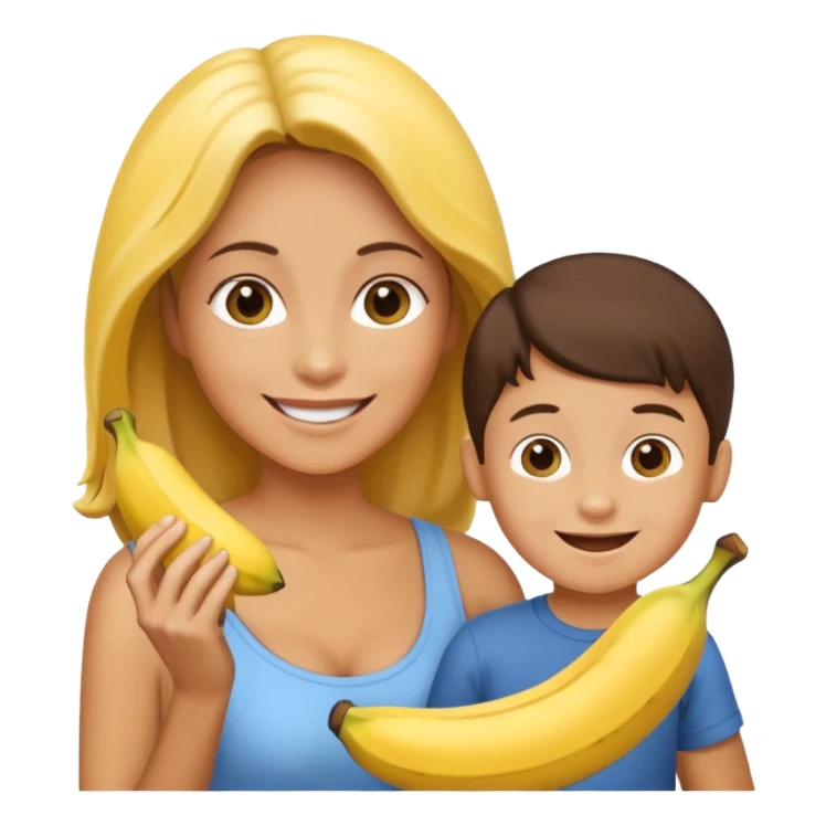 create a mother and boy mother giving banna to his son sticker