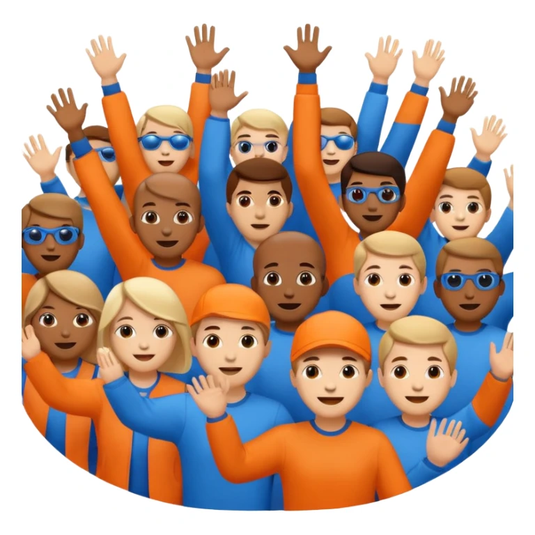 A cheering  within a circle of shades of orange and blue sticker