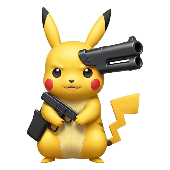 Pikachu holding a black toy gun legt side view  sticker