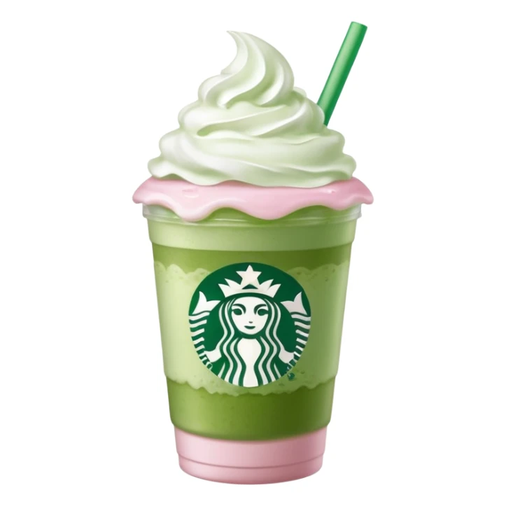 Clear Starbucks cup, no logo, with light pink drink, matcha foam, and whip cream on top sticker