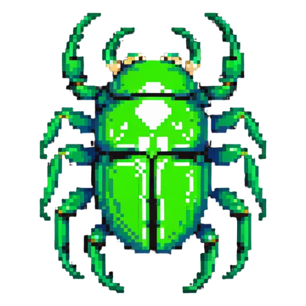 green shiny scarab with a skull as its body sticker