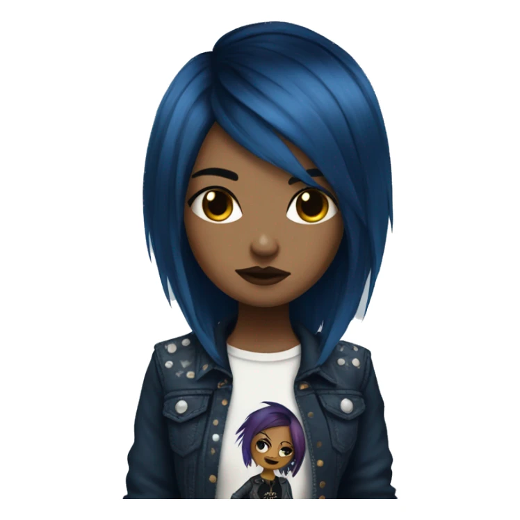punk rock emo girl brown skin dark blue hair  sticker