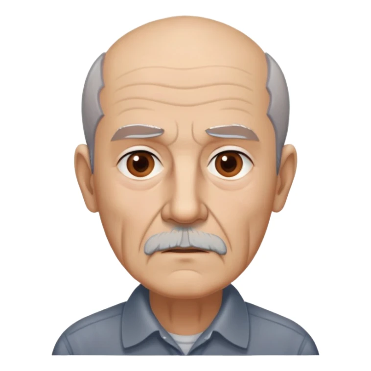 Elderly thin Puerto Rican man with light complexion. Narrow face with pronounced bone structure. Deep-set brown eyes, bushy eyebrows. Short brown hair, balding at front. Messy brown beard with gray streaks. Serious expression with age lines. Wearing a dark collared shirt that appears loose. sticker