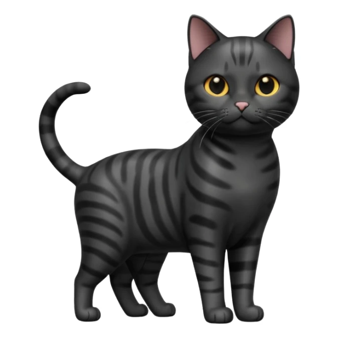 A 3D cartoon jet-black American Shorthair cat, smooth shiny coat, subtle reflections, balanced light contrast, Memoji-style realism. full body or half body. sticker