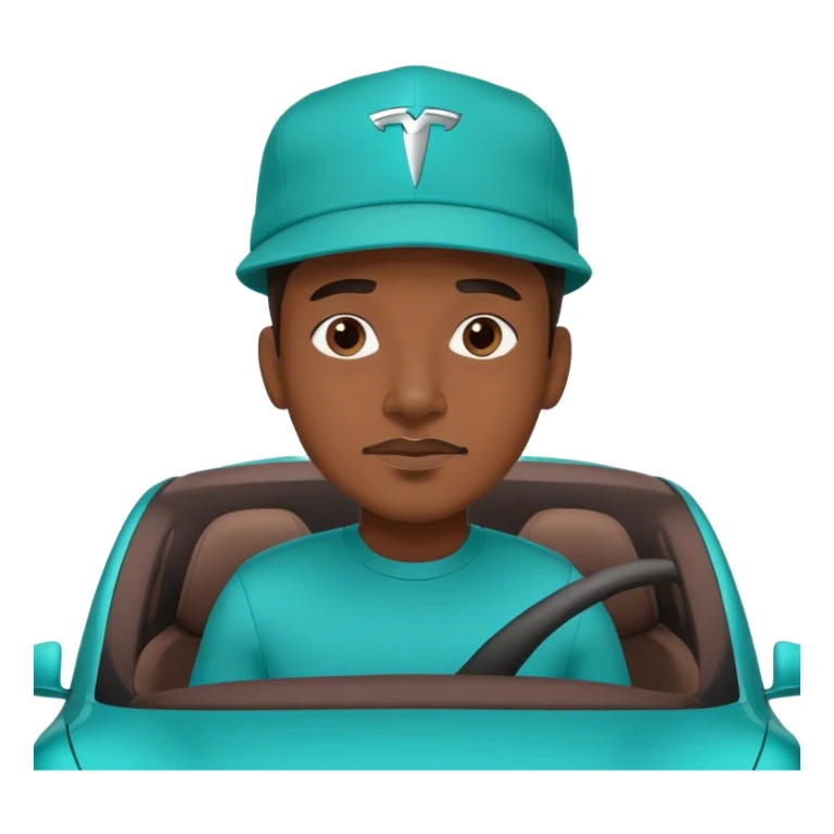 Black man in Tesla with teal hat on  sticker