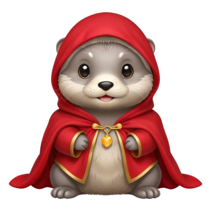 baby grey otter, in magic red cloak sticker