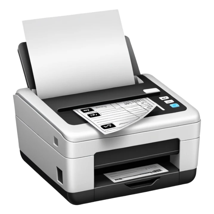 email e-receipt and paper receipt in a white and black basket, and small printer printing receipt sticker