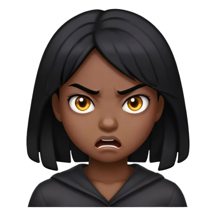Emoji style girl with black hair and makeup looking angry sticker