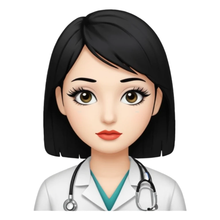Medical student, black hair, black eyes, false eyelashes, makeup, eyeliner,  sticker