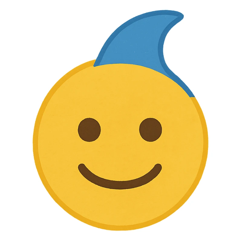 yellow face with blue dolphin fin, digital illustration sticker