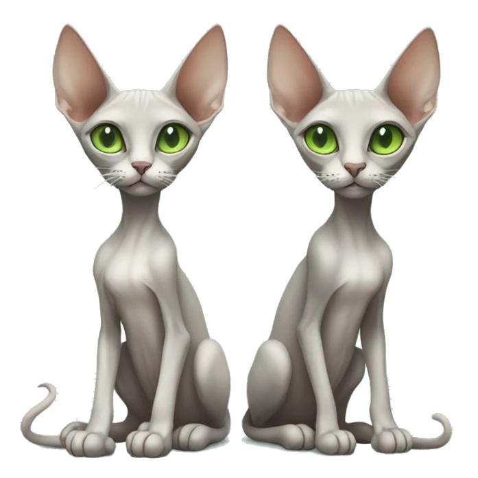 two skinny sphinx cats one grey one white with green eyes sticker