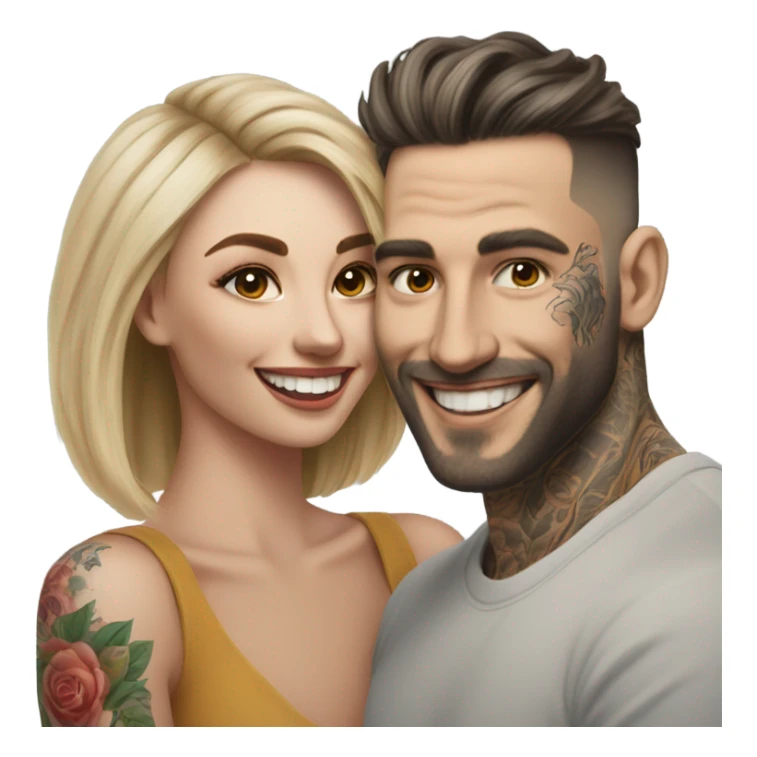 Hyper Realistic Female model smiling at a very handsome tattooed man sticker