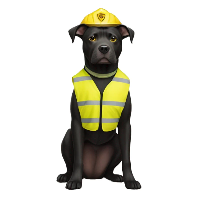 Black pitbull lab mix with a yellow crossing guard vest  sticker