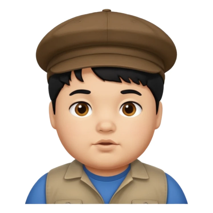 chubby boy black hair wearing cap sticker