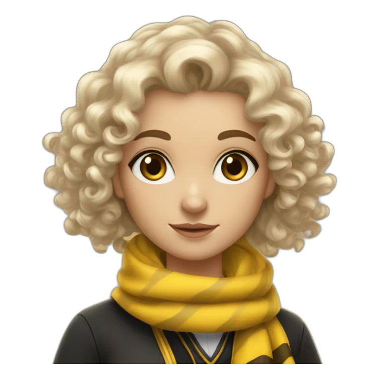 Curly hair white girl in hufflepuff with scarf and wand sticker