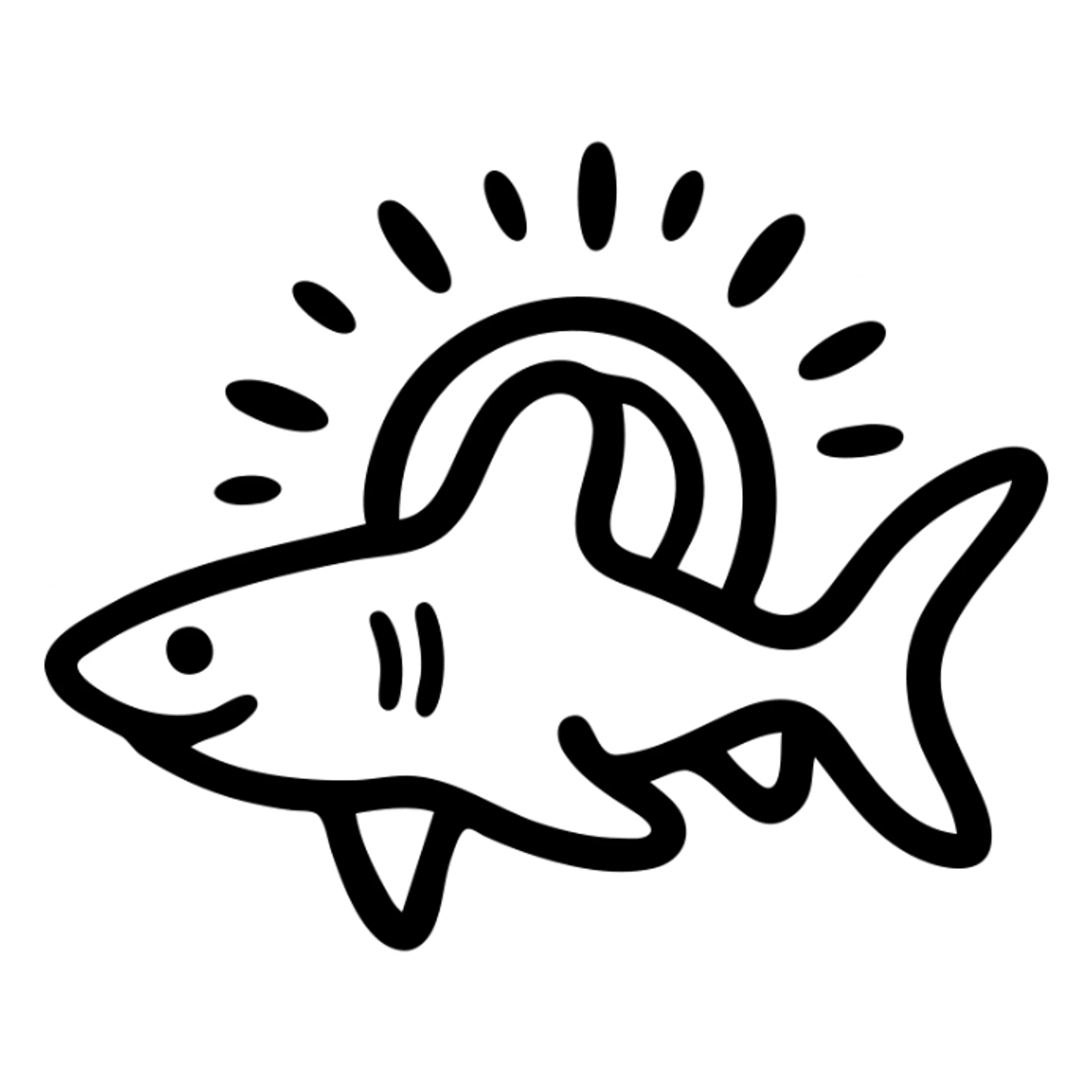 sun shark, a shark with sun rays coming out of it sticker