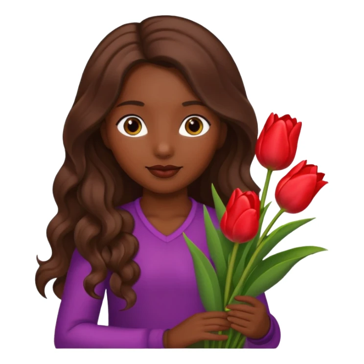 dark girl with light brown long wavy hair holding tulips sticker