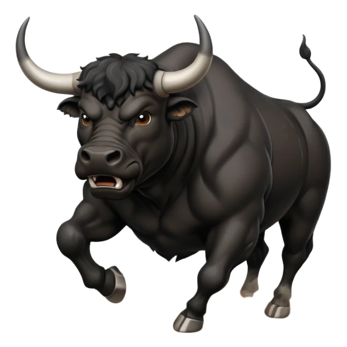 angry running black bull front view with dust clouds sticker