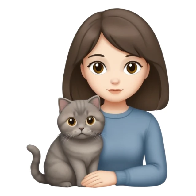Grey scottish fold cat and brunette woman sticker