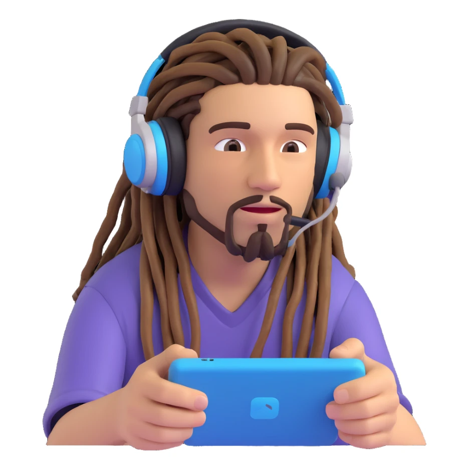 emoji of a guy with dreadlocks and a headset, playing video games sticker