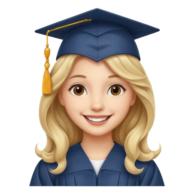 Graduated Students, Cheerful girl, long wavy hair, wearing graduation cap sticker