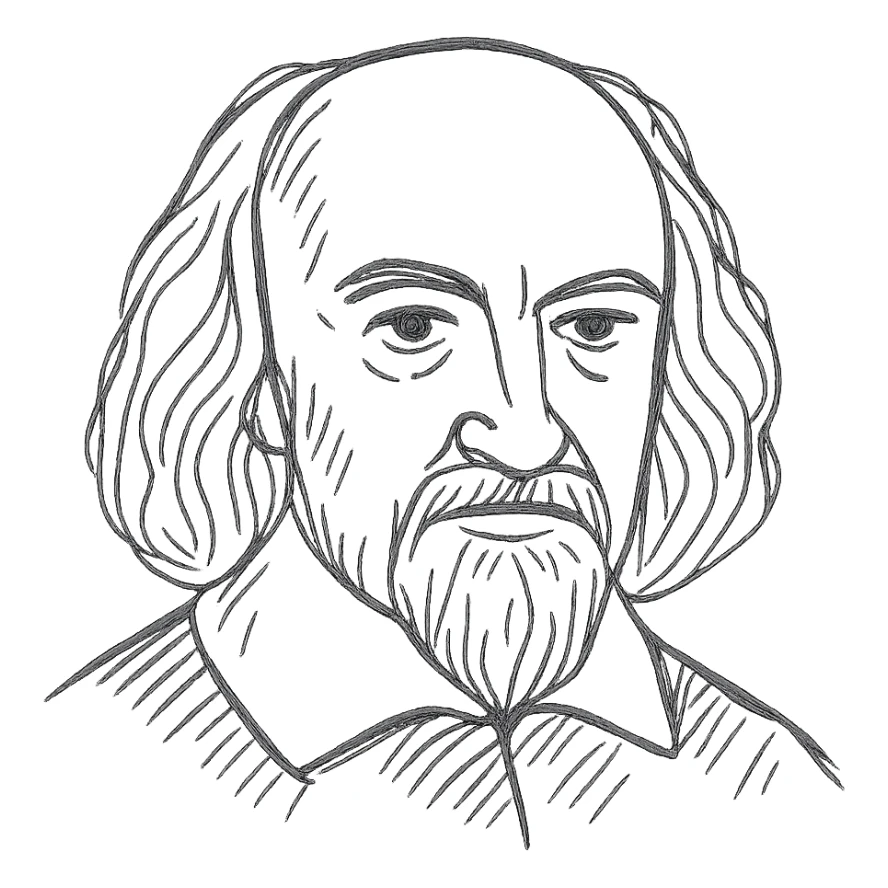 a hand drawn black outline portrait of philosopher Thomas Hobbes with similar-sized eyes based a famous portrait of him sticker