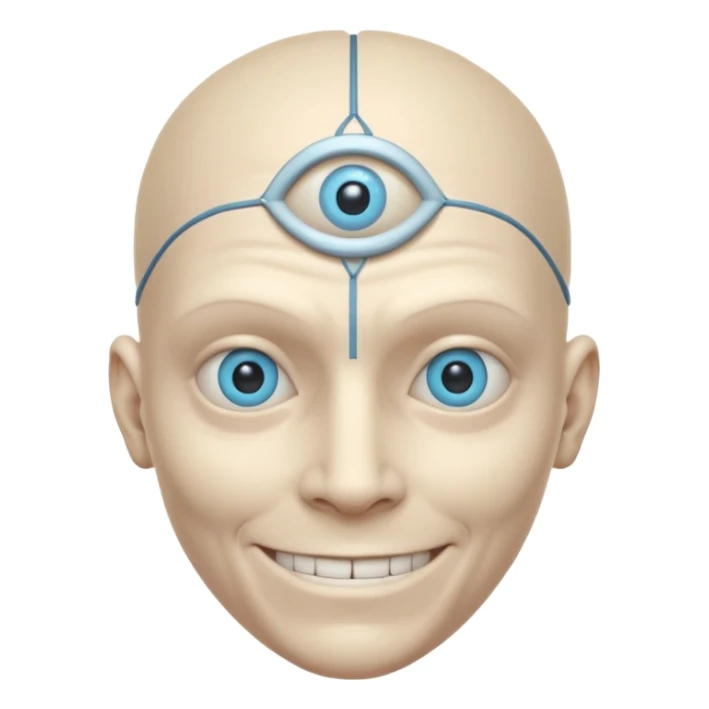 mutant test subject portrait, head and shoulders only, third eye on forehead, pale skin, creepy calm smile, lab experiment style, 3D cartoon, mobile game icon style, clean background, no text, no watermark

 sticker
