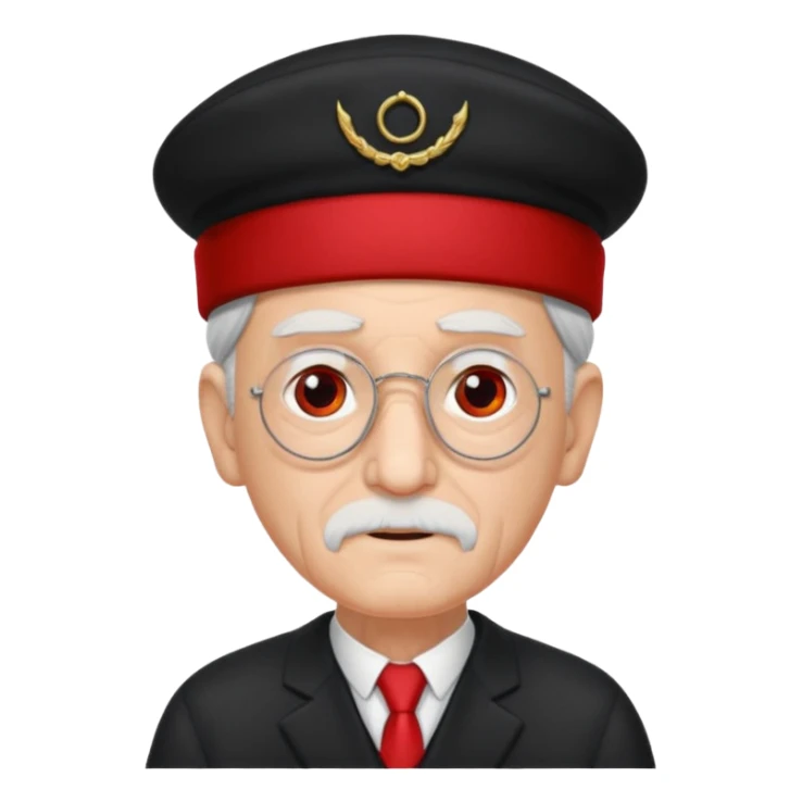 black suited old man with red fes hat and eye pach sticker
