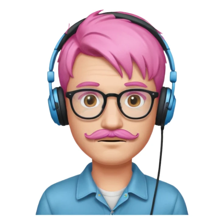 just headphone and spectacles, mustached pink hair guy, no microphone sticker