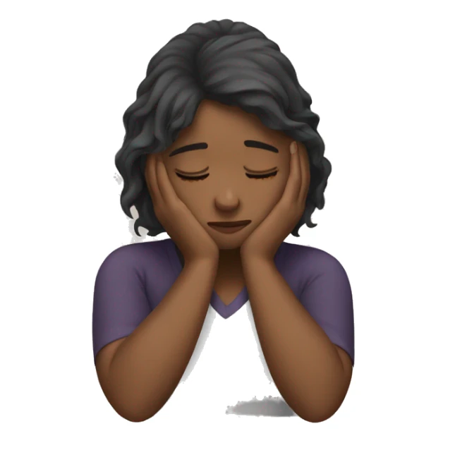 tired girl holding her head in her hands sticker