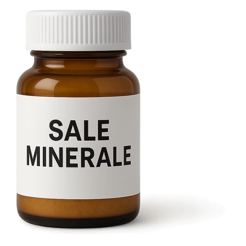boccetta di integratore con la scritta "SALE MINERALE" SULL'ETICHETTA sticker