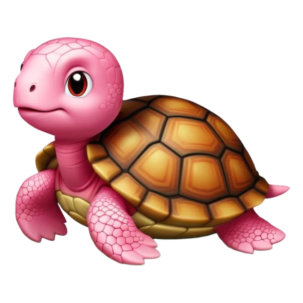 cute plushie turtle with light pink skin, round head, and red shell, smooth skin texture sticker