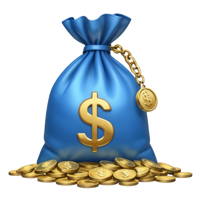 blue coins inside a money bag  sticker