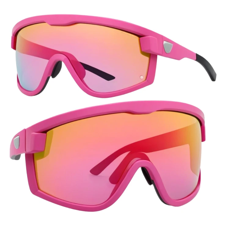 sporty pink shield visor sunglasses with thick frame and interchangeable temple tips, customizable chunky design, massive build, one-piece lens with UV protection sticker