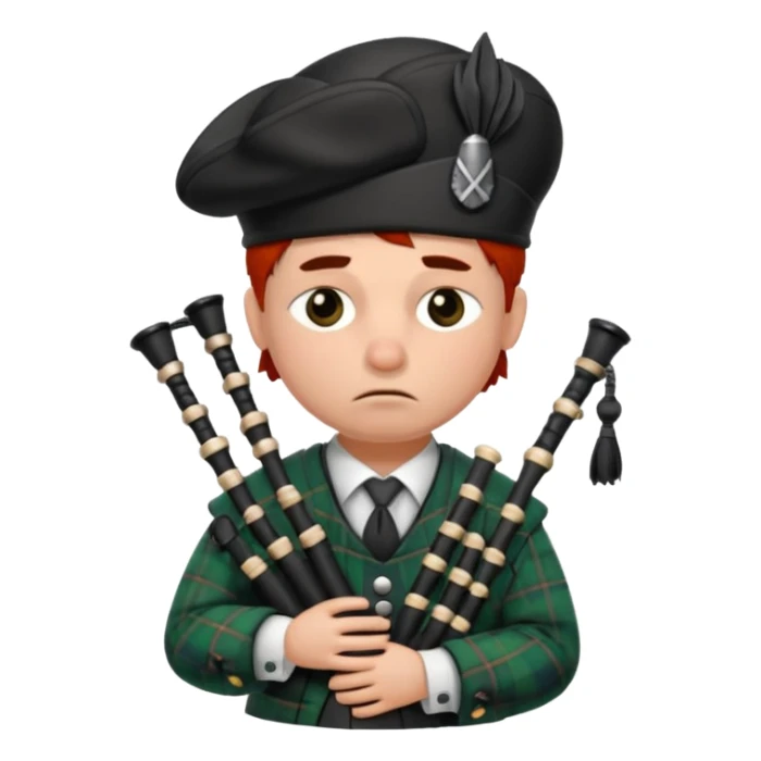 Sad small bagpiper with one crying with tear on his face show whole body sticker
