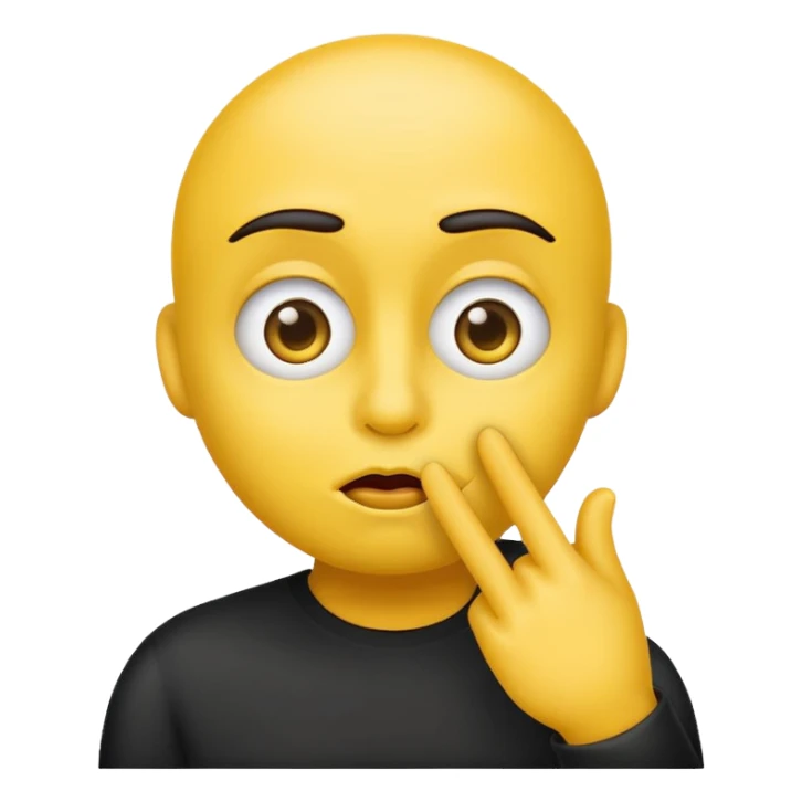 emoji with yellow face large expressive eyes shushing gesture finger to lips simple emoji style sticker