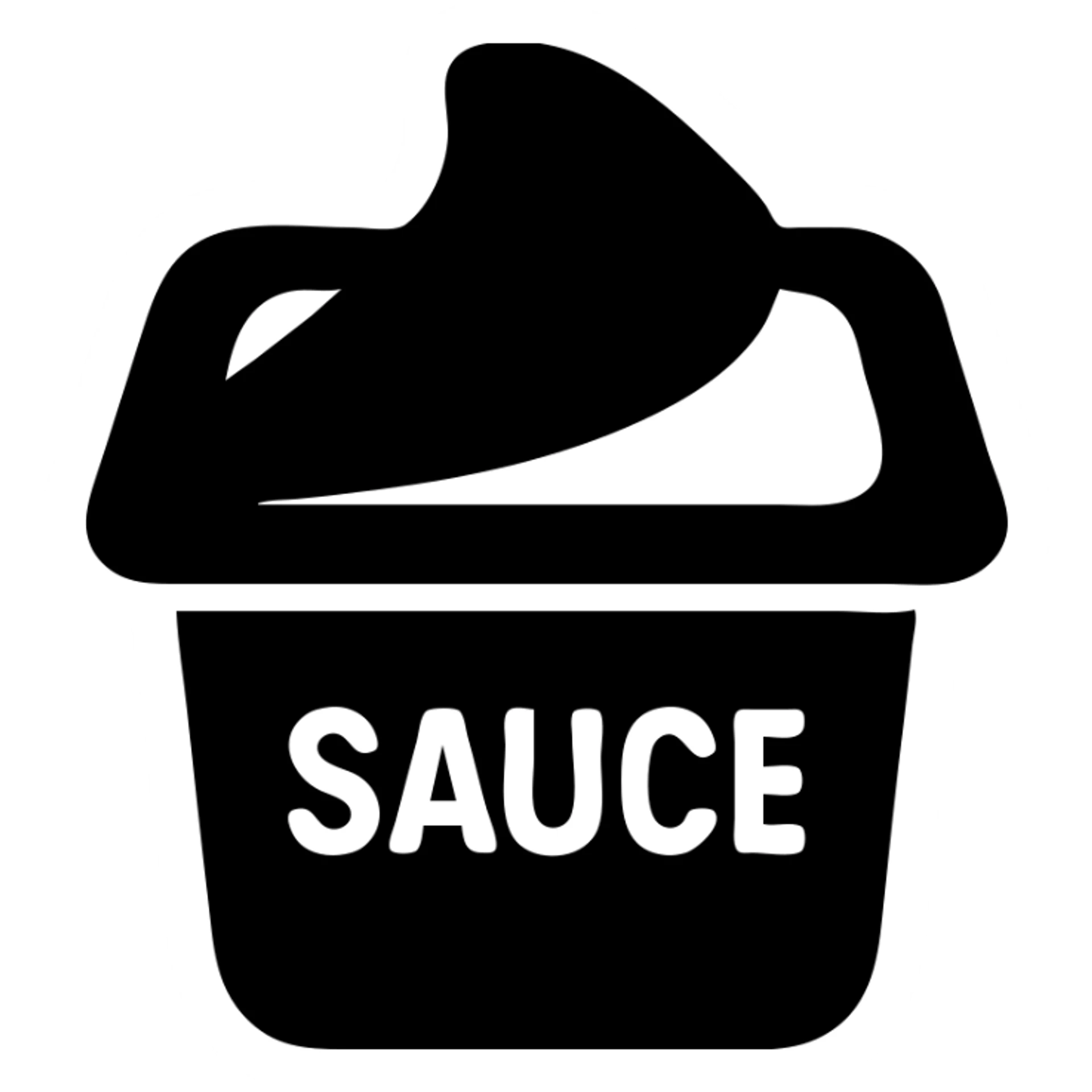 A sauce in a fast food packaging with a red background sticker