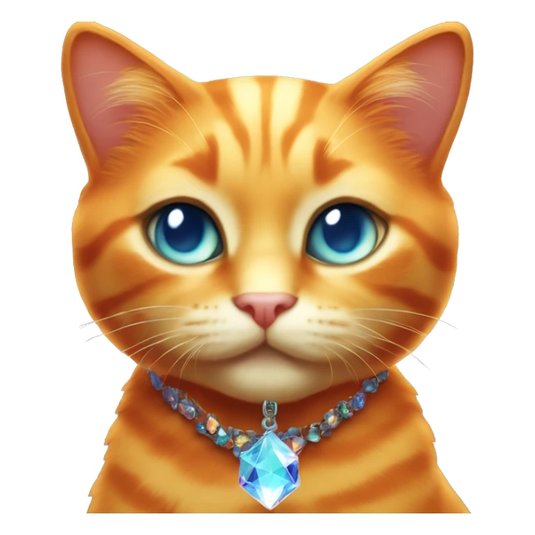 Orange Cat wearing Dark iridescent crystal necklace glowing sticker